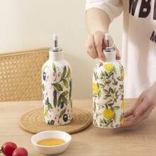 1/2pcs 14.5oz Rustic Ceramic Olive Oil Dispenser Bottle, Kitchen Olive Oil Container With Stainless Steel Spout, Ceramic Oil Bottle With Handle, Anti-Drip Cooking Oil Bottle - View 6