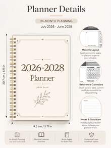 BUBU 1本 2026-2028 週計畫與月計畫螺旋裝訂筆記本，學術約會簿日程日誌，提升生產力，適合居家、學校與工作使用，A5尺寸，返校用品、辦公用品、學校用品，教師禮物、男士禮物 - 米色 - 查看 6
