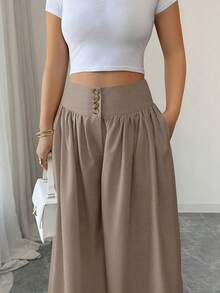 New 2026 Model: Women's Slim-Fit Wide-Leg Trousers With Pockets, Ideal For Spring/Summer. - 駱駝 - 查看 3