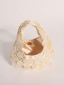 1 buah Tas Tangan Wanita Dekorasi Irisan Cangkang Alami Warna Beige, Tas Bulan Sabit Boho, Tas Pantai Gaya Liburan Irisan Cangkang Duyung Buatan Tangan, Tas Jaring Ikan Bentuk Belah Ketupat, Cocok untuk Sehari-hari, Pernikahan, Pesta, Perjalanan dan Liburan Santai (Irisan Cangkang Mungkin Memiliki Retakan dan Cacat Normal, Itu Wajar) - Aprikot - View 8