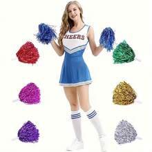 2pcs, Brightly Colored Cheerleading Pom Pom Set, Perfect For Sports Events, Team Encouragement Gatherings, School Dance Celebrations, Birthdays, Christmas And Other Holiday Occasions, Suitable For Football, Basketball And Sports Events - Perfect As Party Accessories - Multicolor - View 2