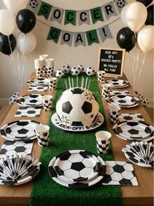80 pièces Ensemble de vaisselle jetable pour fête de football avec assiettes, serviettes, gobelets en papier, décorations de fête pour fête d'anniversaire, fêtes de tailgate, barbecue, pique-nique, camping, rassemblement et événements, fournitures parfaites pour fête à thème sportif, décorations d'anniversaire - A - Voir 1