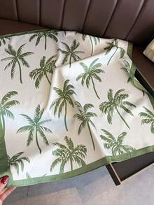 1pc Summer New Beach Style Palm Tree Women's Silk Scarf, Daily Outing, Travel Headscarf, Square Breathable Decorative Accessory - Green Palm Trees - View 3