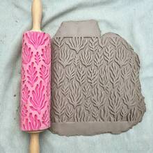 Ocean Forest Ocean Pattern Clay Embossing Texture Roller – DIY Pottery Handmade Rolling Tool, Suitable For Polymer Clay, Ceramic Art, Fondant, Cookie Dough, Soft Clay Embossing – Perfect For Coastal Forest Theme, Nature Lovers, Beginners And Professional Potters - Ocean Forest Pink - View 3