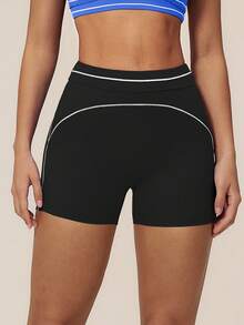 TimeOff Women's 1pc Contrast White Line High Waist Tummy Control Sports Shorts - Black - View 5