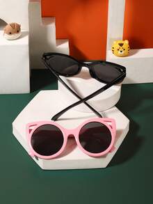 2pcs/Set Kids 6-9 Years Old Casual Cute Cat Ear Fashion Glasses, Solid Color Polycarbonate Frame, Tinted Lenses, Lightweight, Suitable For Outdoor Activities, With Glasses Case - Multicolor - View 5