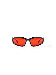 Rollcall 1pc Y2K Black Frame Red Lens Sporty Fashion Glasses - Black - View 2