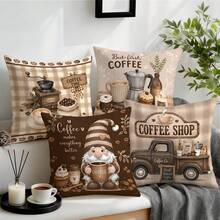 4 piezas Fundas de cojín/almohada con estampado de cuadros de café vintage impreso en un solo lado, fundas de cojín decorativas para crear ambiente en múltiples escenas, adecuadas para sala de estar, sofá, dormitorio, sin rellenos de cojín, 40x40cm/45x45cm/50x50cm - Multicolor - Ver 10