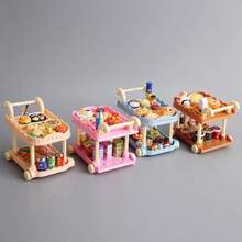 1 Set Mini Food Cart Set, Includes 1 Mini Food Cart And 10 Random Mini Food Models - Adult Mini Kitchen Toy Set, Miniature Objects, Dollhouse Miniature Models, Cute Small Figurines, Micro Landscape Cute Miniature Decorations, Miniature Models, Mini Objects - Multicolor - View 10