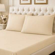 400 Thread Count Sheet Set, 2 And 3 Pieces, Luxury Hemstitch, Single, Double, Queen, King, High Quality - STRAW - View 2