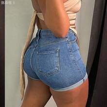 yonghongmaoyi1 Pantalones cortos vaqueros de cintura alta de moda y sexy, casuales y versátiles para todas las ocasiones, un éxito de en el mercado de Europa y EE. UU. para el verano - Gris - Ver 6