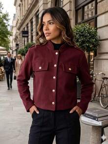 Warm Wool Coat Jacket | Stylish And Elegant Women's Jacket - Burgundy - View 2