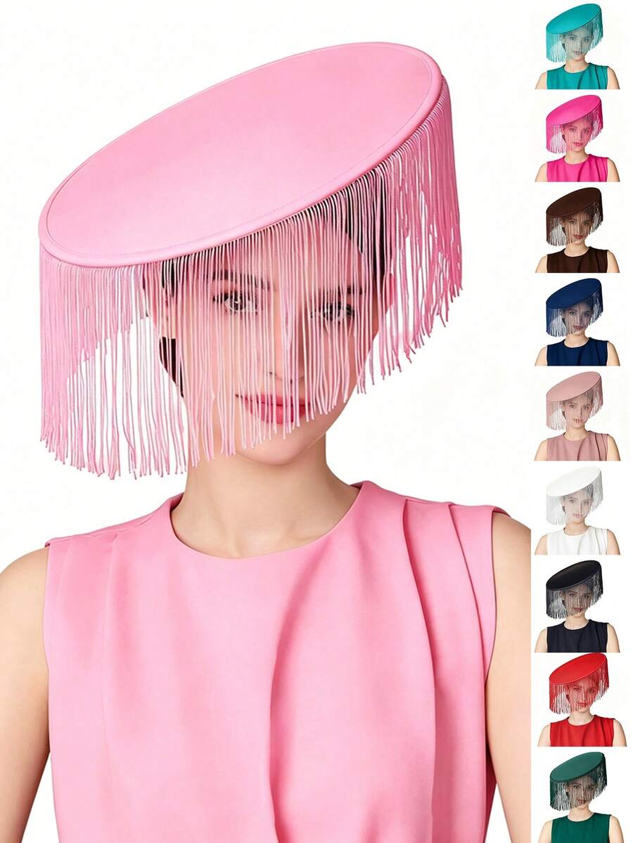 Fascinators Hats For Women Tea Party Cocktail Fascinator Kentucky Vintage Funeral Derby Hat With Tassels - D - View 1
