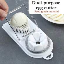 1pc 2-In-1 Egg Slicer, Stainless Steel Wire Egg Cutter For Hard Boiled Eggs, Multifunctional Kitchen Gadget (White/Red) - Multicolor - View 4