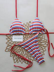 2pcs Baju Renang Bikini Seksi Model Halter Motif Leopard untuk Wanita, Cocok untuk Liburan Musim Semi & Musim Panas di Pantai - Burgundy - View 3