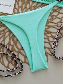 2pcs Baju Renang Bikini Seksi Model Halter Motif Leopard untuk Wanita, Cocok untuk Liburan Musim Semi & Musim Panas di Pantai - Aprikot - View 4