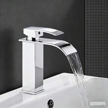 Grifo de cascada estilo europeo para lavabo de baño, lavabo empotrado y lavabo de encimera - Plateado - Ver 4