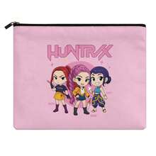 Miniso Bolsa Cosmética Chibi Huntrix Fofa, Estampa de Personagens Mira, Rumi & Zoey, Bolsa de Lona com Zíper, Organizador Portátil para Maquiagem, Viagem & Itens Essenciais do Dia a Dia - 10 x 8,1 polegadas - Visão 4
