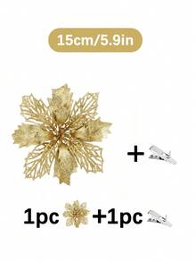 1件/10件/20件裝 一品紅亮面鏤空網格聖誕花夾飾，聖誕花環與聖誕樹花卉裝飾，適用新年聖誕派對、聖誕樹裝飾與節日派對裝飾（金色） - 金色 - 查看 13