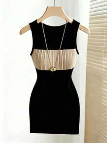 wsb - Colección de ropa femenina de moda  Vestido de verano ajustado y sexy con textura y sin mangas para mujer - Albaricoque - Ver 6