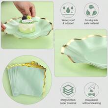 - Juego de 48 platos y servilletas de papel verde salvia, suministros de, platos de papel de postre de 8 pulgadas con borde de aluminio, servilletas festoneadas, vajilla desechable - Verde salvia + 48 - Ver 5