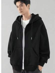 Sweatshirt Jacket Kangaroo Pocket Cold Weather Top With Open Or Closed Zipper - Black - View 3