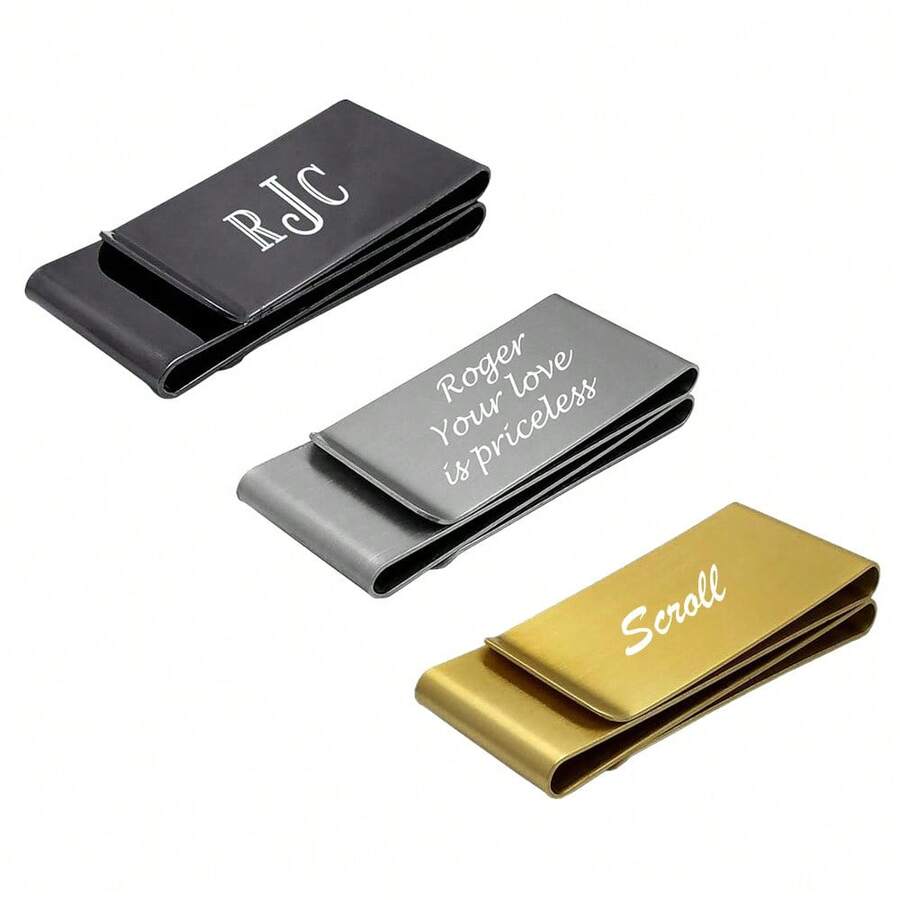 Brushed Black Stainless Steel Money Clip, 60x26x12mm Slim Metal Cash Card Holder, Portable Pocket Accessory For Daily & Business Use Ready To Ship - Gold - View 1