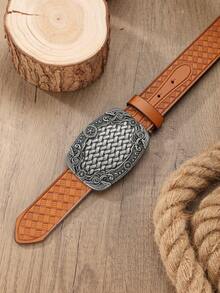 1pc Men's Western Style Large Buckle PU Leather Embossed Belt, Suitable For Jeans (Includes Hole Punching Nails) - BH1134 - View 15