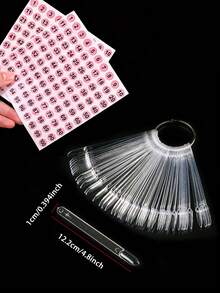 透明橢圓形美甲色卡展示甲片，附數字顏色標籤貼紙，美甲初學者練習工具，50/100片 + 2片貼紙 - 彩色 - 查看 1