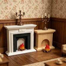 Miniature Realistic White & Black / Natural Wood Fireplace + Flame Ornament Set Model, Miniature Home Living Room Scene Decoration Accessories, DIY Photography Props, Collection Gift For Hobbyists And Enthusiasts - Multicolor - View 2