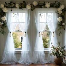 1PC Modern White Chiffon Semi-Transparent Sheer Curtain, Machine Washable, Suitable For Living Room, Bedroom, Kitchen, Wedding And Event Decoration, Blackout Curtain, Romantic Style Decorative Sheer Curtain - White (1pc) - View 7
