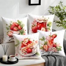 4入水彩草莓甜點圖案單面印花枕套/靠墊套，多場景氛圍裝飾枕套，適用於客廳沙發臥室，不含枕芯，40x40cm/45x45cm/50x50cm - 彩色 - 查看 10