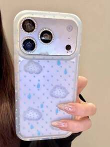 Funda de teléfono con nube de cristal de nicho Ins compatible con Apple 14 Pro Max 12 Pro sensación premium compatible con iPhone 13/11/8 Plus/7 Plus - gotas de lluvia azules - Ver 3