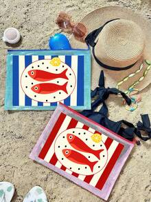 Waterproof Fashion Beach Bag With Cute Fish Pattern And Lemon Decoration, Ocean Theme Large Capacity Transparent Makeup Bag With Nylon Zipper, Lightweight Sun Protection Storage Bag, Multifunctional Storage Bag, Perfect For Swimming, Beach, Diving And Summer Vacation, Back To School Season, Gift For Friends, Family, Besties, Classmates, Also Unique Birthday Gift, Holiday Gift, Party Gift And Back To School Gift. - Multicolor - View 3