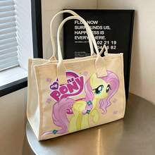 Miniso Bolsa de lona con personaje Fluttershy base beige para uso diario & compras - Negro - Ver 3