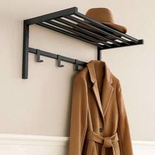Miroytengo Perchero de Pared, Mueble Organizador de Entrada, Soporte Metálico Negro, 4 Ganchos y Estante 69x33x34 cm, Ideal para Dormitorio o Recibidor, Diseño Práctico y Elegante, Kit Montaje Incluido. De 2 a 3 días de envio - Negro - Ver 6