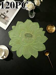 4/120pcs, Pink Lotus Embroidered Fabric Placemats, Waterproof & Oil-Resistant Table Mats, Washable & Odorless Bowl & Plate Pads, Suitable For Restaurant, Cafe, Homestay, Indoor & Outdoor Use, Fit For Festival, Party, Gathering, Birthday, Wedding, Dinner - Multicolor - View 16