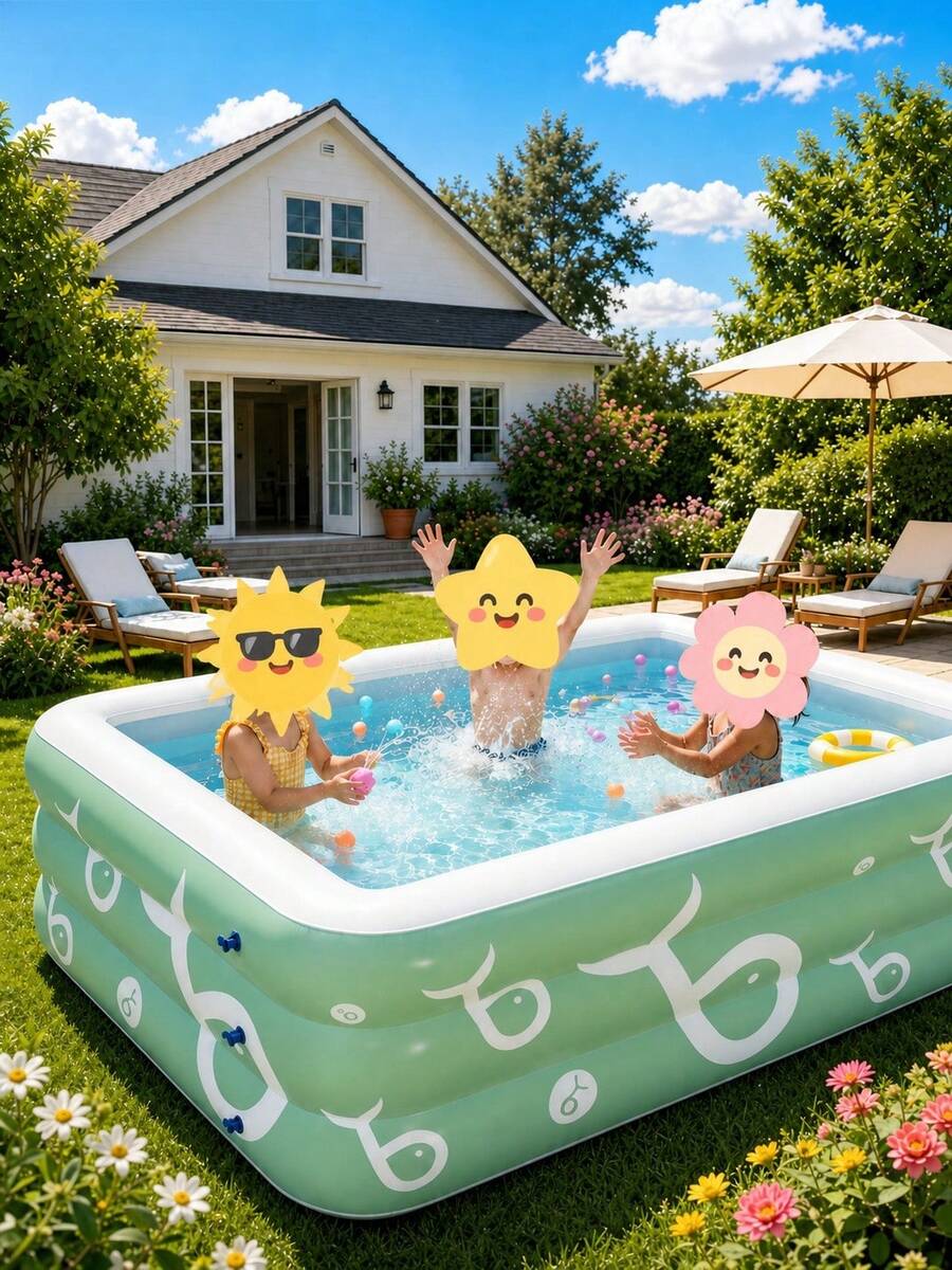 1pc Large Inflatable Swimming Pool, Family Pool, Mobile Water Park, Indoor/Outdoor Aquatic Entertainment, Party Pool, Thick & Durable PVC Material, Inflatable & Portable (Basic Model Without Slide) - Vitality Series - View 1