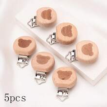 5pcs Natural Wood Color Fixed Clips, Cartoon Beech Wood Clips, DIY Anti-Lost Chain Towel Hook Making Fixed Clips - Camel - View 7