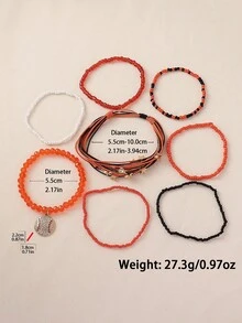 Bộ 8 vòng tay layer phong cách Bohemian thể thao đính đá rhinestone, mặt dây chuyền bóng chày, hạt cườm nhỏ, dây rút trang trí ngôi sao, phù hợp cho nữ mặc đi tiệc ngày lễ, đi biển, du lịch và đeo hàng ngày - trái cam - Xem 4