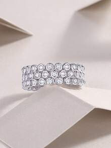 1pc 925 Sterling Silver Elegant Luxury Moissanite Ring, Ideal Gift For Engagement, Wedding, Birthday, Anniversary, And Bridal Jewelry - Silver - View 7