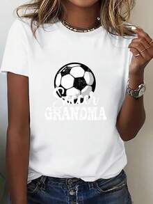 Women's Modern Minimalist Crew Neck T-Shirt, USA-Canada-Mexico Cup Clothing Series, Fashionable Printed Crew Neck T-Shirt For Women - 白色 - 查看 1