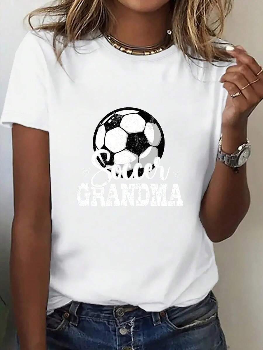 Women's Modern Minimalist Crew Neck T-Shirt, USA-Canada-Mexico Cup Clothing Series, Fashionable Printed Crew Neck T-Shirt For Women - 白色 - 查看 1