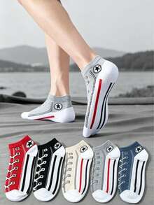 1-10 pares de calcetines deportivos de corte bajo transpirables y multicolor, resistentes al olor, con estilo y shoelaces para hombres y mujeres (colores surtidos) - Multicolor - Ver 1