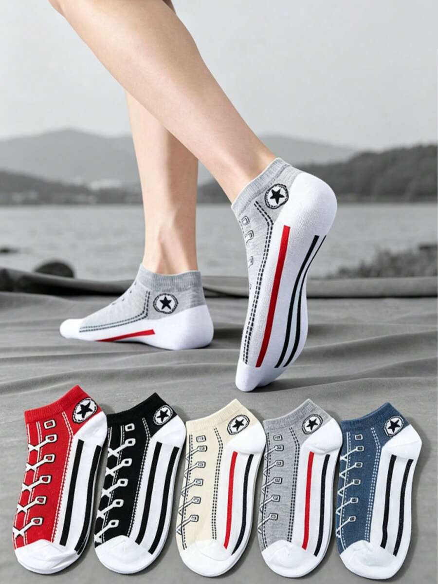 1-10 pares de calcetines deportivos de corte bajo transpirables y multicolor, resistentes al olor, con estilo y shoelaces para hombres y mujeres (colores surtidos) - Multicolor - Ver 1