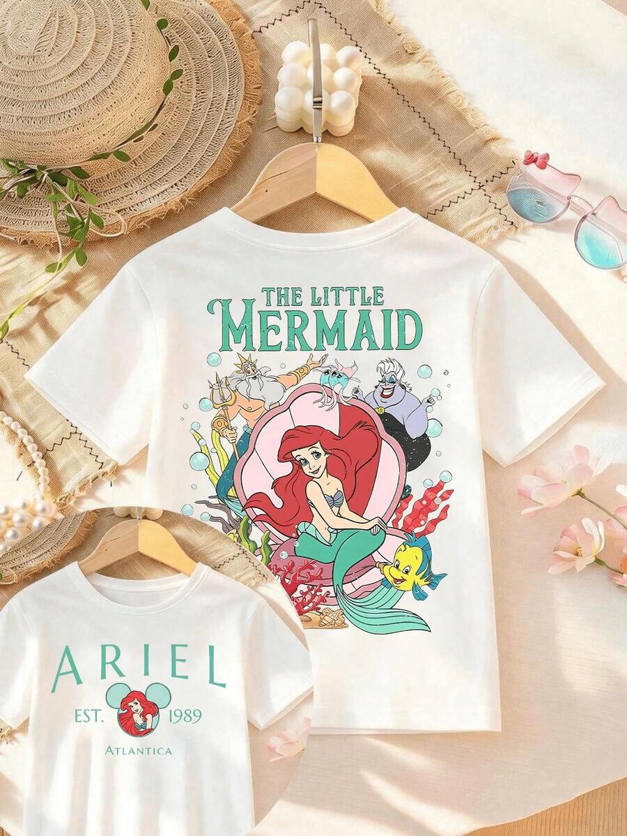 Disney Beautiful And Adorable Mermaid Print T-Shirt - Featuring Ariel And Her Friends, A Comfortable Crew-Neck, Short-Sleeve Top - White - View 1