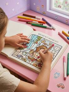 24 Pages Cartoon Sketch Book - Cute Cartoon Girl Painting Diary, Colorful Illustrations, Soft Cover, Durable Paper, Suitable For DIY, Birthday And Christmas Gifts, Sketchbook - Multicolor - View 4
