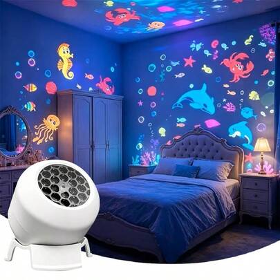Fashion Dream Dynamic Projector, Built-In Ocean Animals And Coral Patterns, Suitable For Use As A Night Light In Children's Rooms, Bedrooms, Living Rooms Or Dorms. USB Powered, Can Create A Starry Sky Atmosphere On The Ceiling And Walls