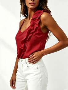 2026 Summer New Sexy Backless Ruffled Camisole Top Casual Red - Red - View 5