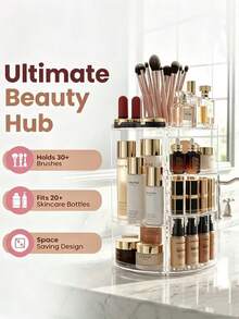 360 Degree Rotating Desktop Storage Rack Acrylic Box Vanity Lipstick Skincare Storage Box Cosmetic Display Rack, Suitable For Vacation Beach, Bathroom, Bedroom And Other Occasions, Large Capacity - Multicolor - View 3